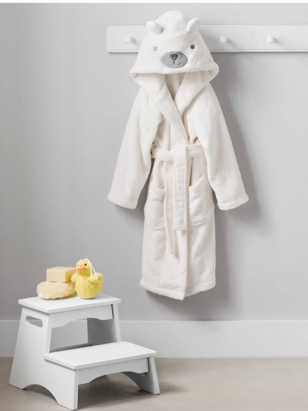 Pottery Barn Kids White Polar Bear Critter Hooded Plush Fleece Robe Large Size 8